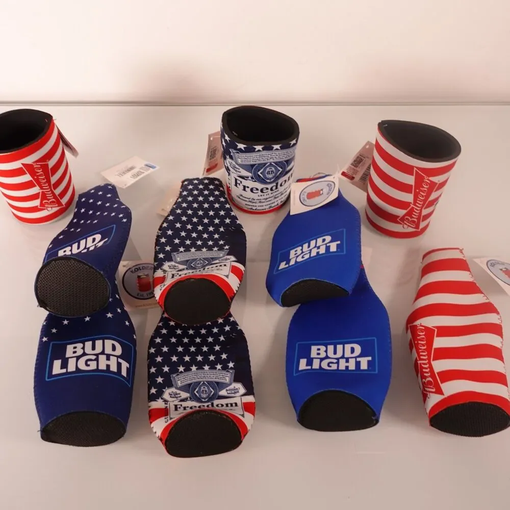 Lot of 10 Budweiser Logo Beer Bottle Zipper Sleeve Koozies USA Insulated New
